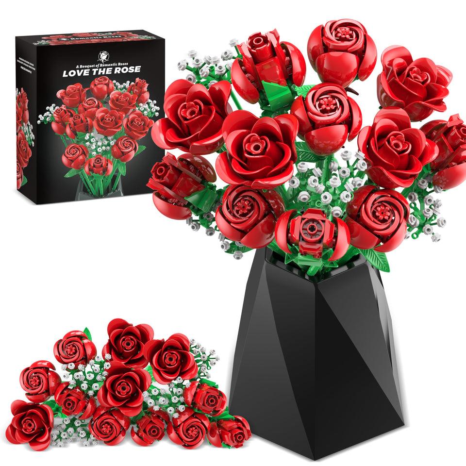 Sopu Red Rose Bouquet Building Set with rose assembly for lasting home decor