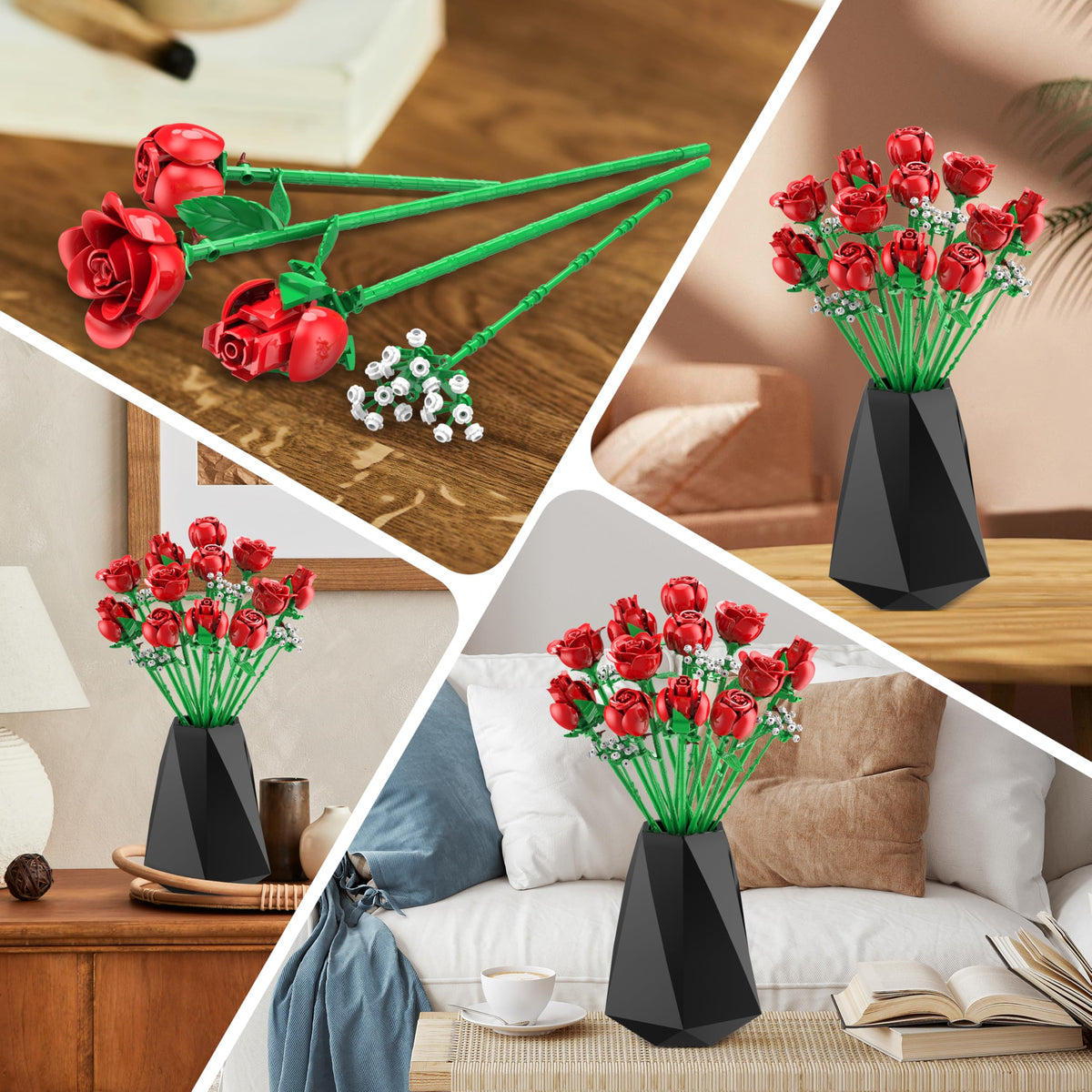 Sopu Red Rose Bouquet Building Set decor ideas for bedroom or living room