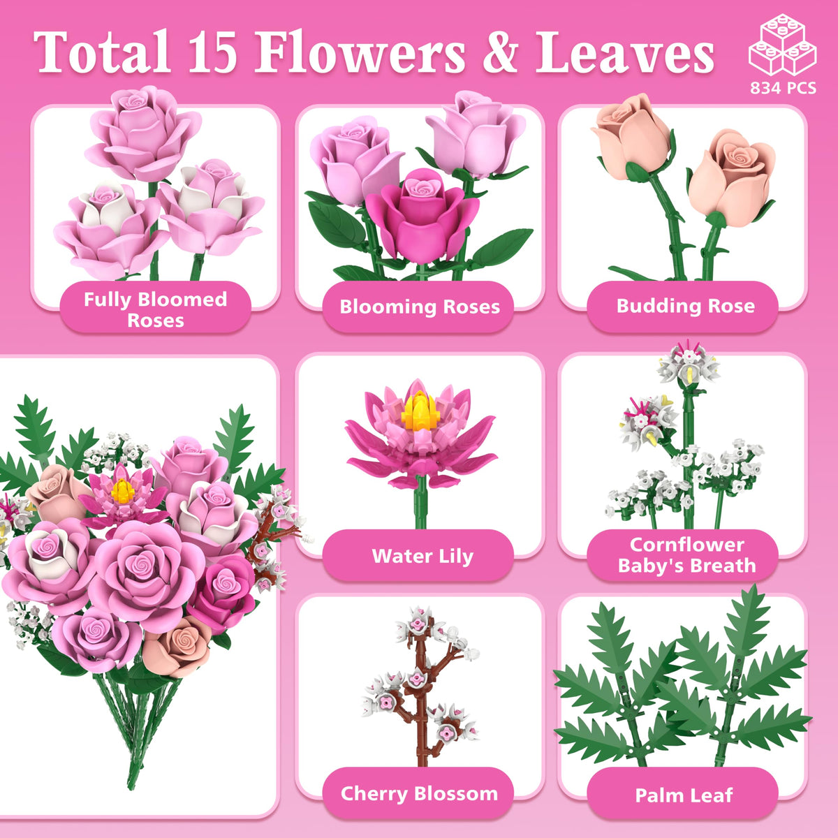 Sopu rose bouquet assembly with adjustable stems for personalized displays.