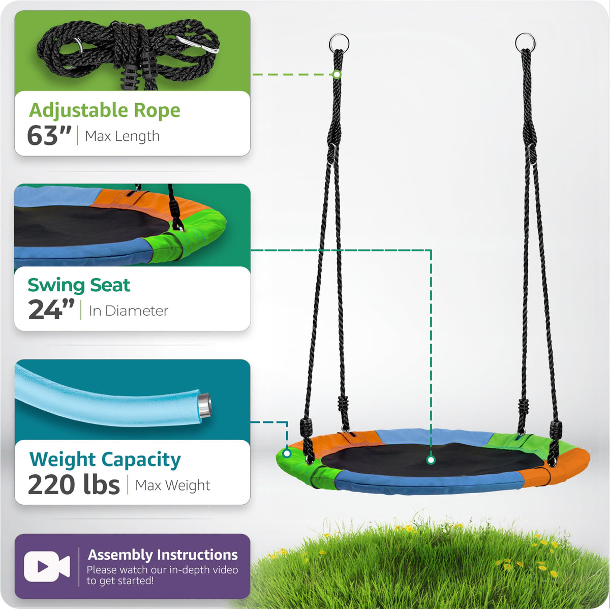 Sorbus outdoor-play-area: versatile swing for tree or playset.