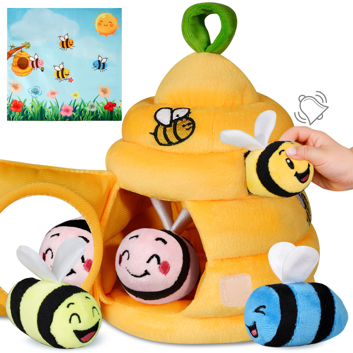 Sortnic soft beehive with plush bees inviting tactile exploration for babies