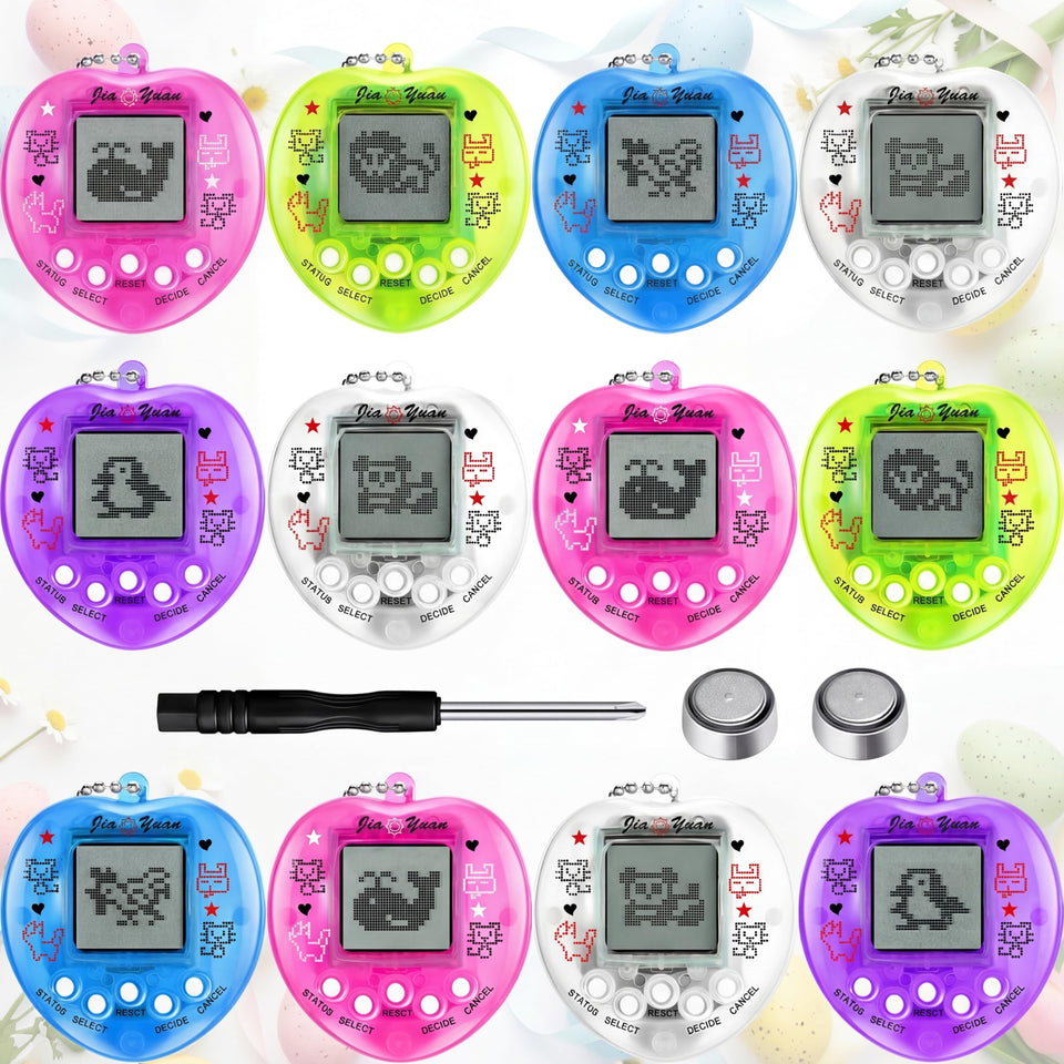 Sosation 12-piece virtual pet keychain packaging in assorted colors, great as party favors.