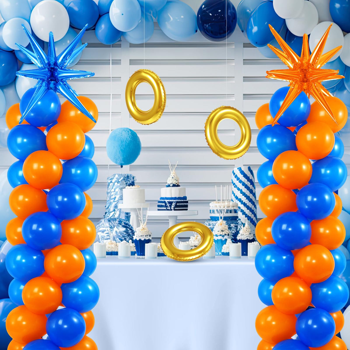Sosation 120 latex balloons come in blue and orange