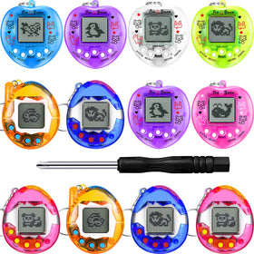 Sosation 12pcs virtual pet keychain pack with colorful transparent shells for portable play.