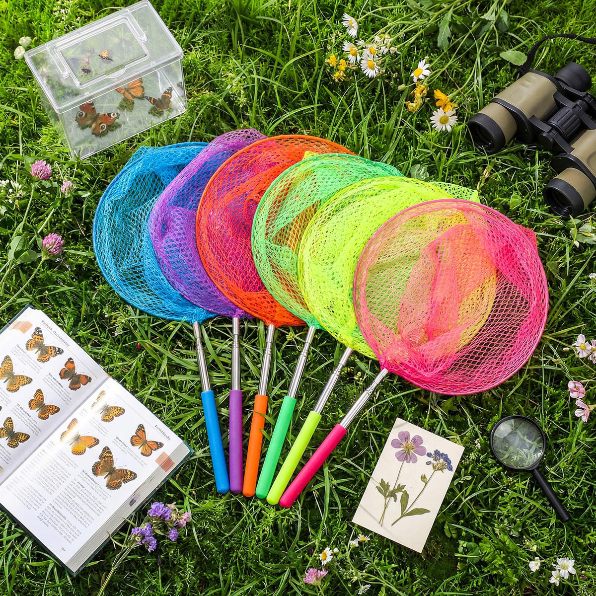 Sosation bug net with extended handle from 15 to 34 inches for reach.