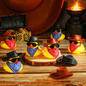 Sosation ducks with denim bandanas for retro flair