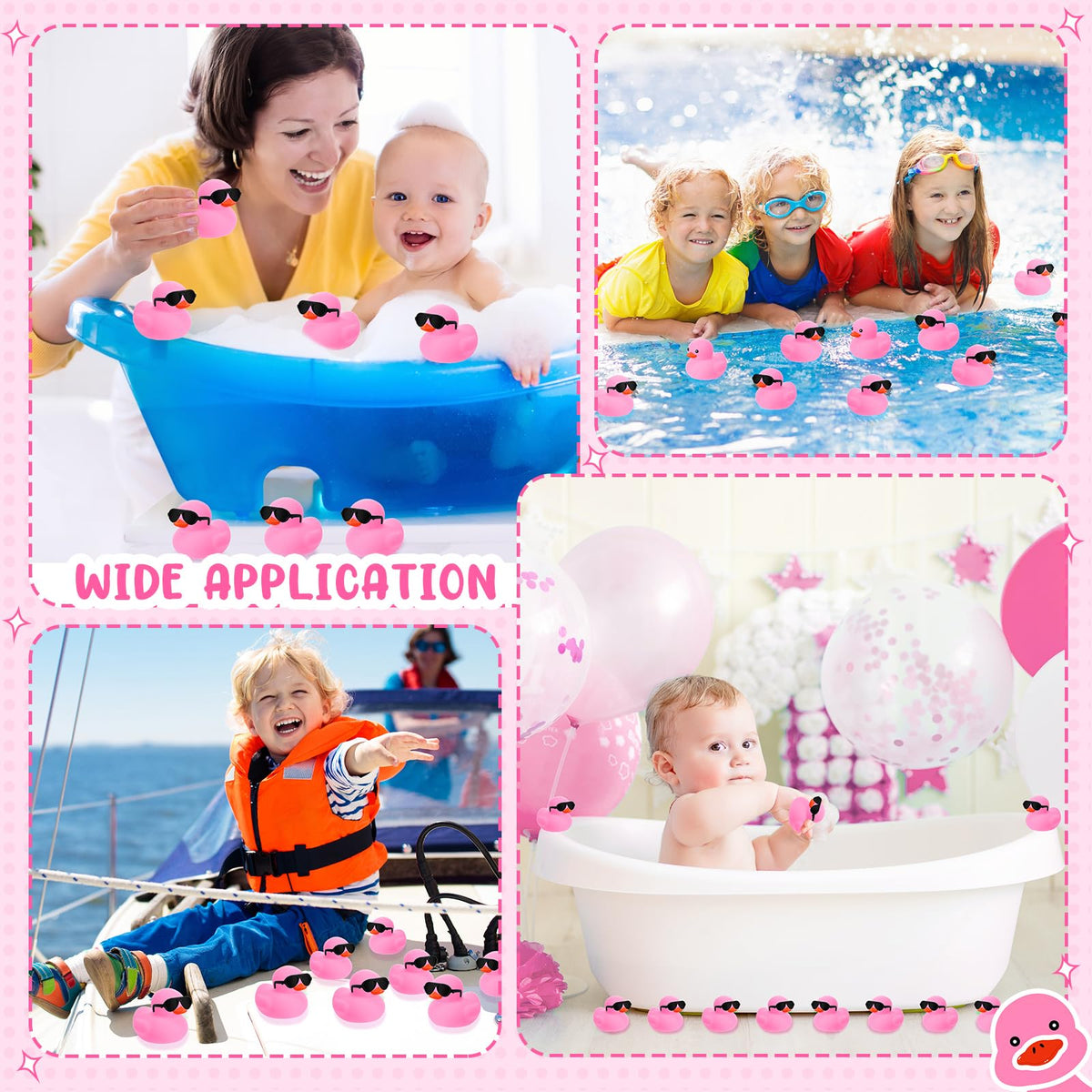 Sosation pink ducks with sunglasses decorate car dashboards.