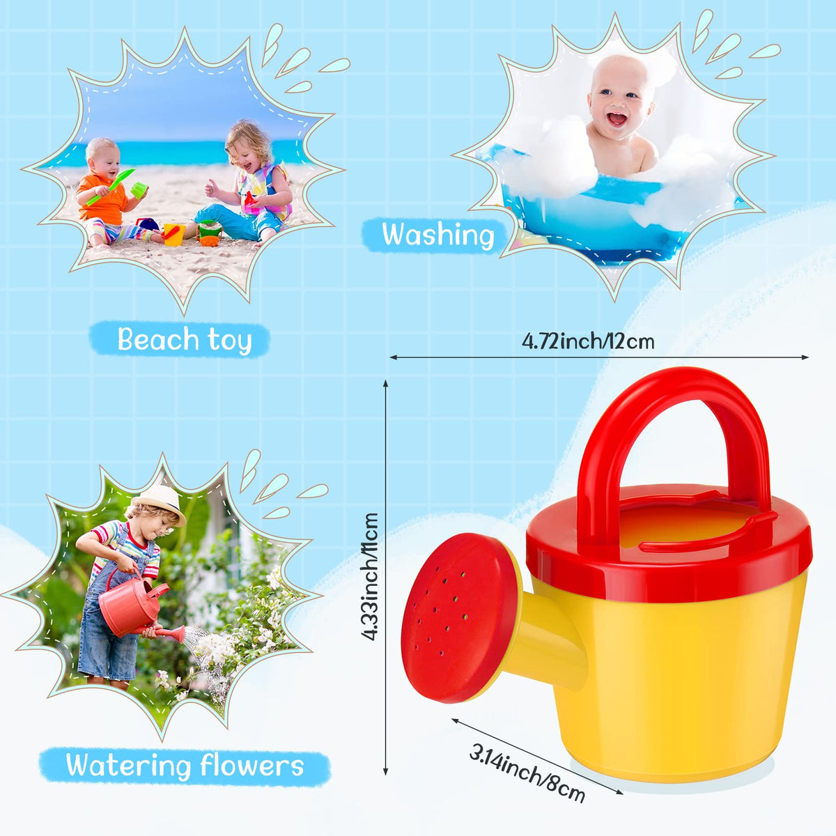 Sosation kids bath toy watering can with bright colors.