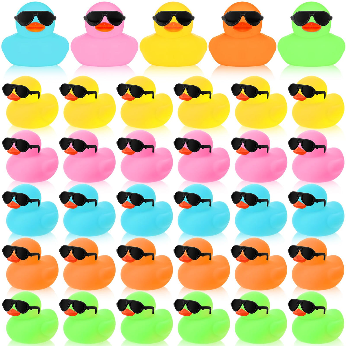 Sosation mini ducks with sunglasses floating in the tub for bath-time fun