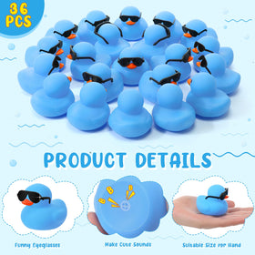 Blue Sosation ducks wearing tiny sunglasses for party decor