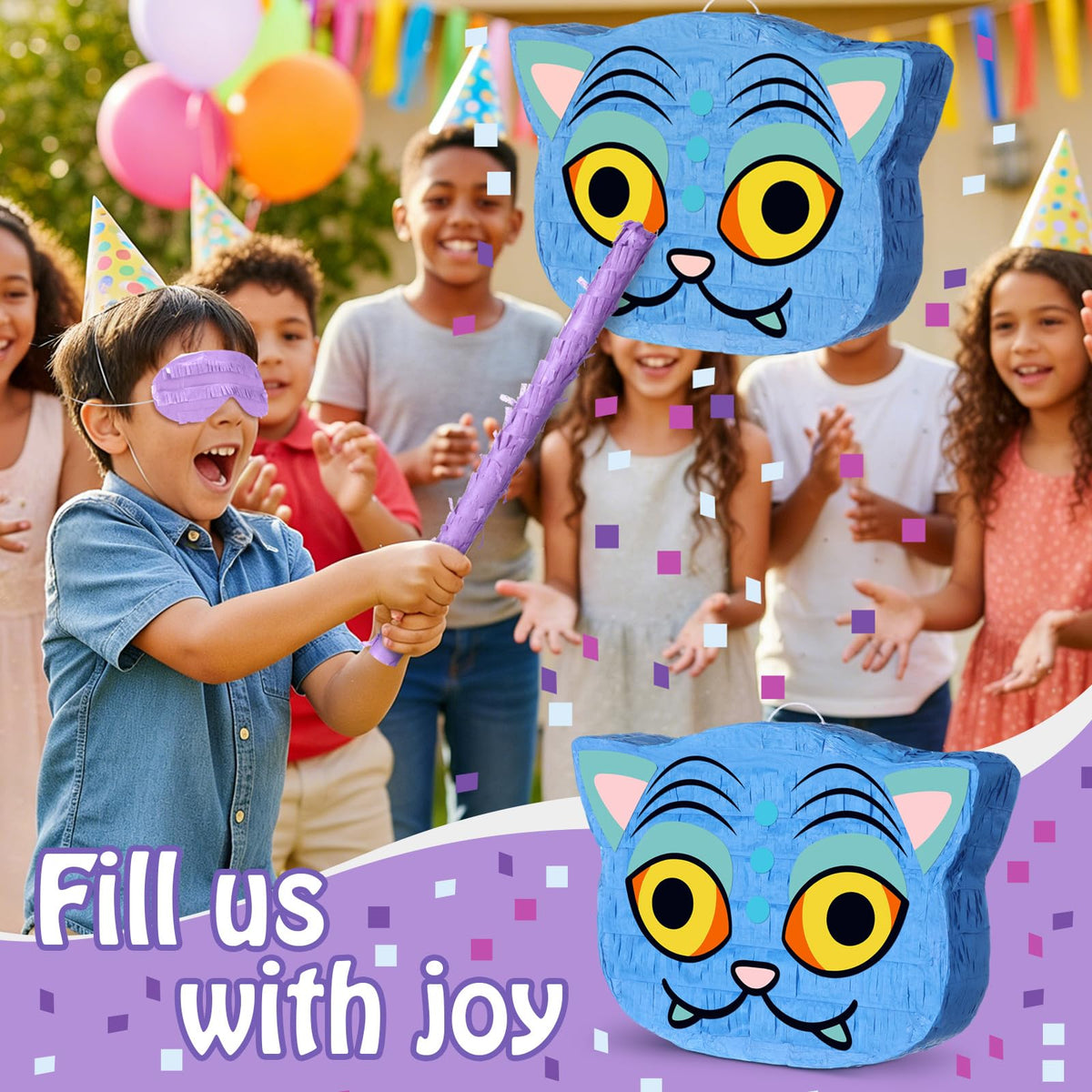 Sosation pinata cardboard and plastic construction, durable for multiple play sessions.