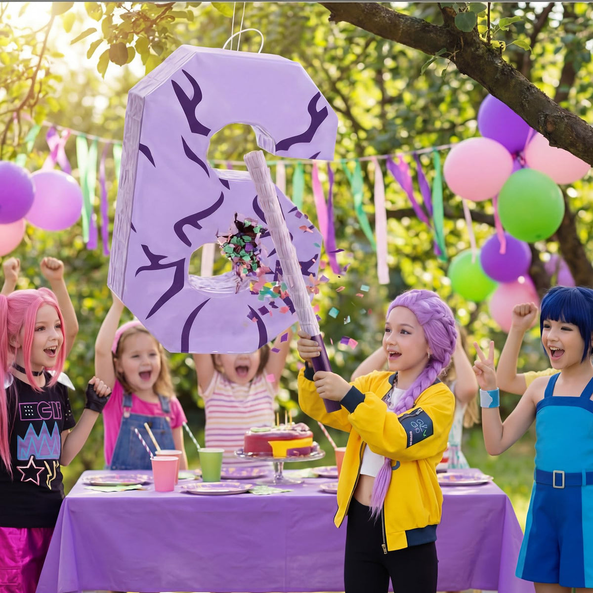 Sosation purple pinata confetti adds vibrant bursts and festive atmosphere