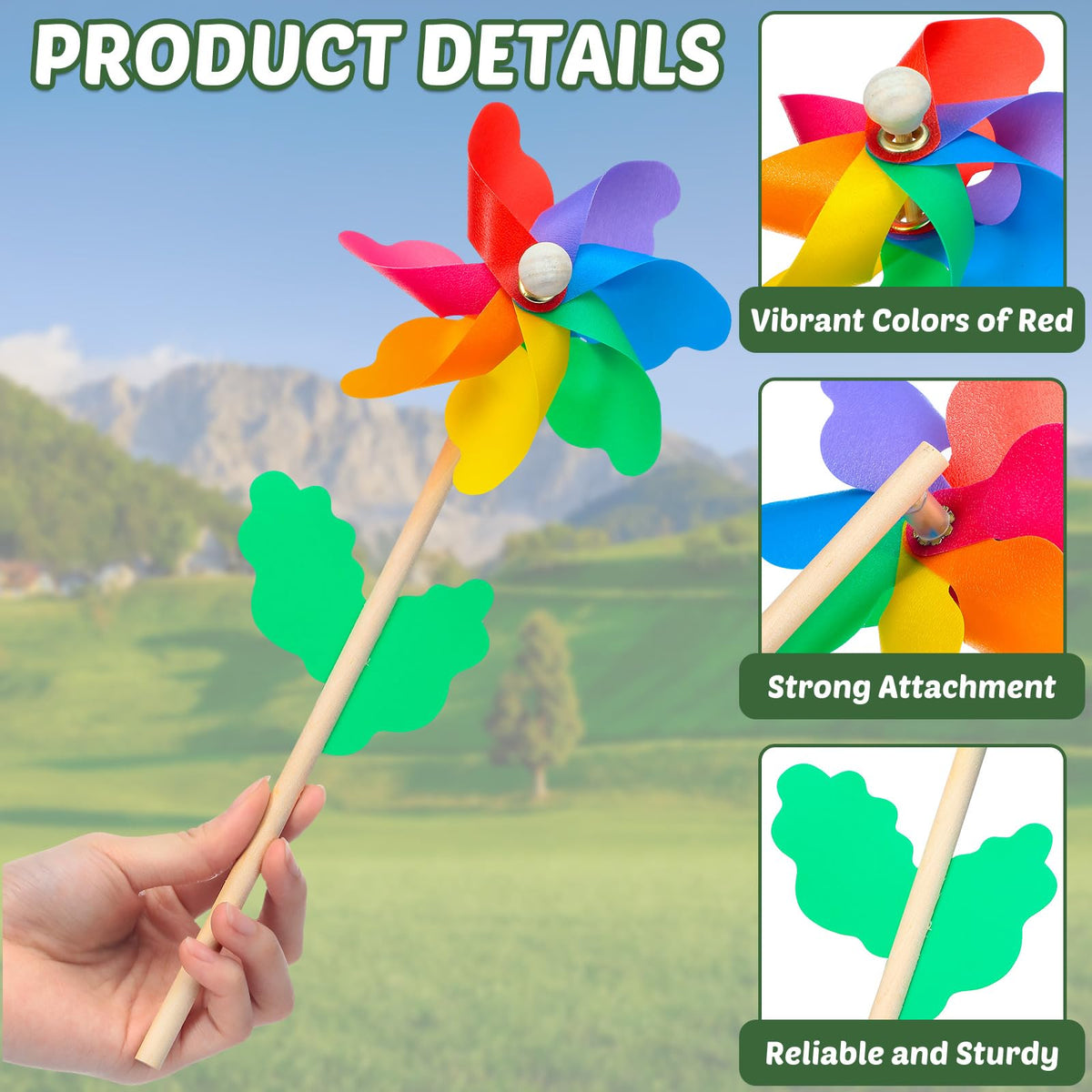 Sosation rainbow windmill features fade-resistant plastic for long-lasting use