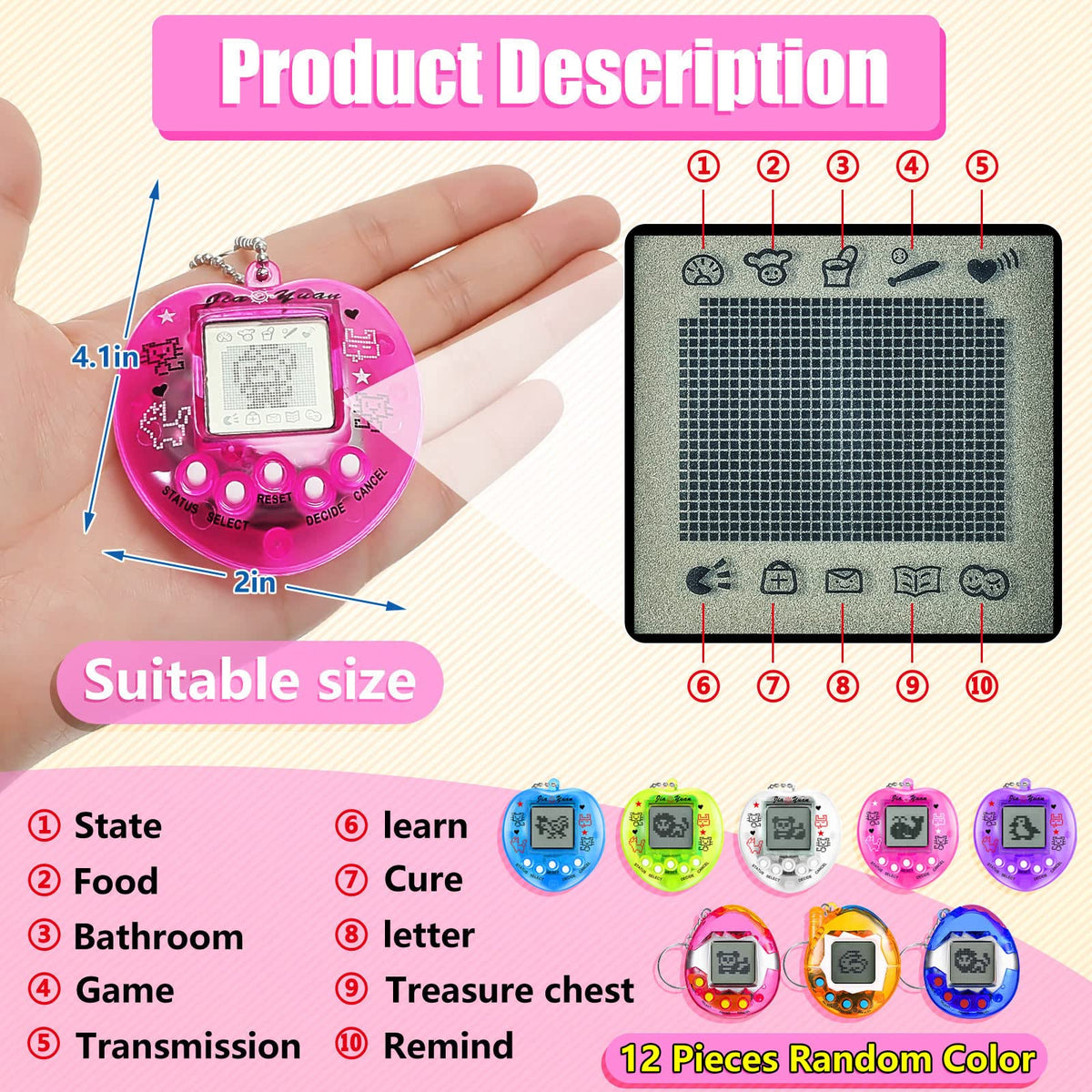 Sosation retro mini digital pets keychain in random colors, ideal for nostalgic gifts.