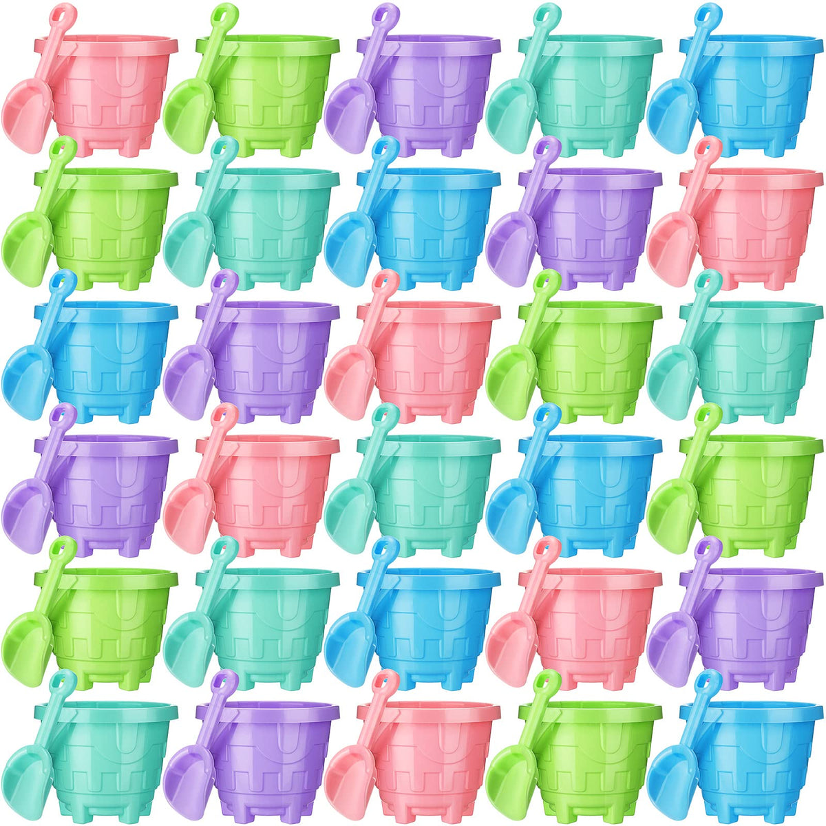 Sosation bulk sand buckets set for kids, ideal for family beach days.