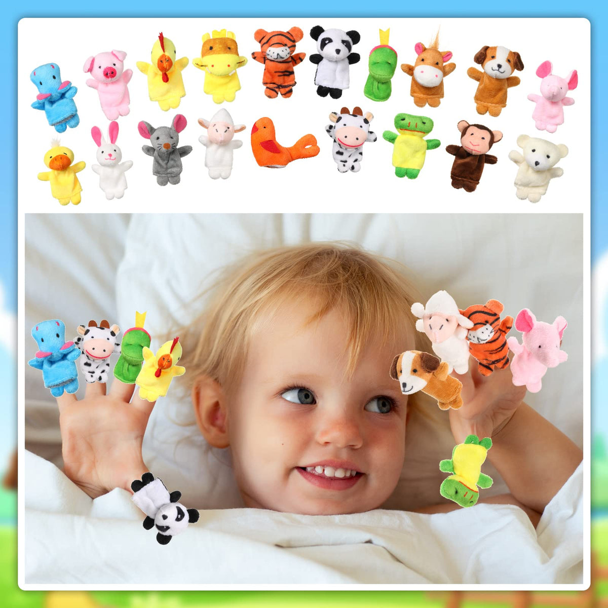 Sosation finger puppets with secure strap for easy wear.
