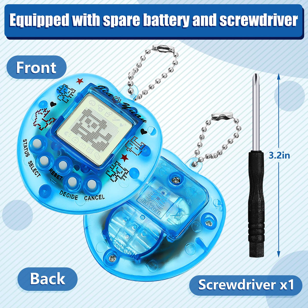 Sosation semi-transparent shell highlights vibrant digital pet with retro appeal.
