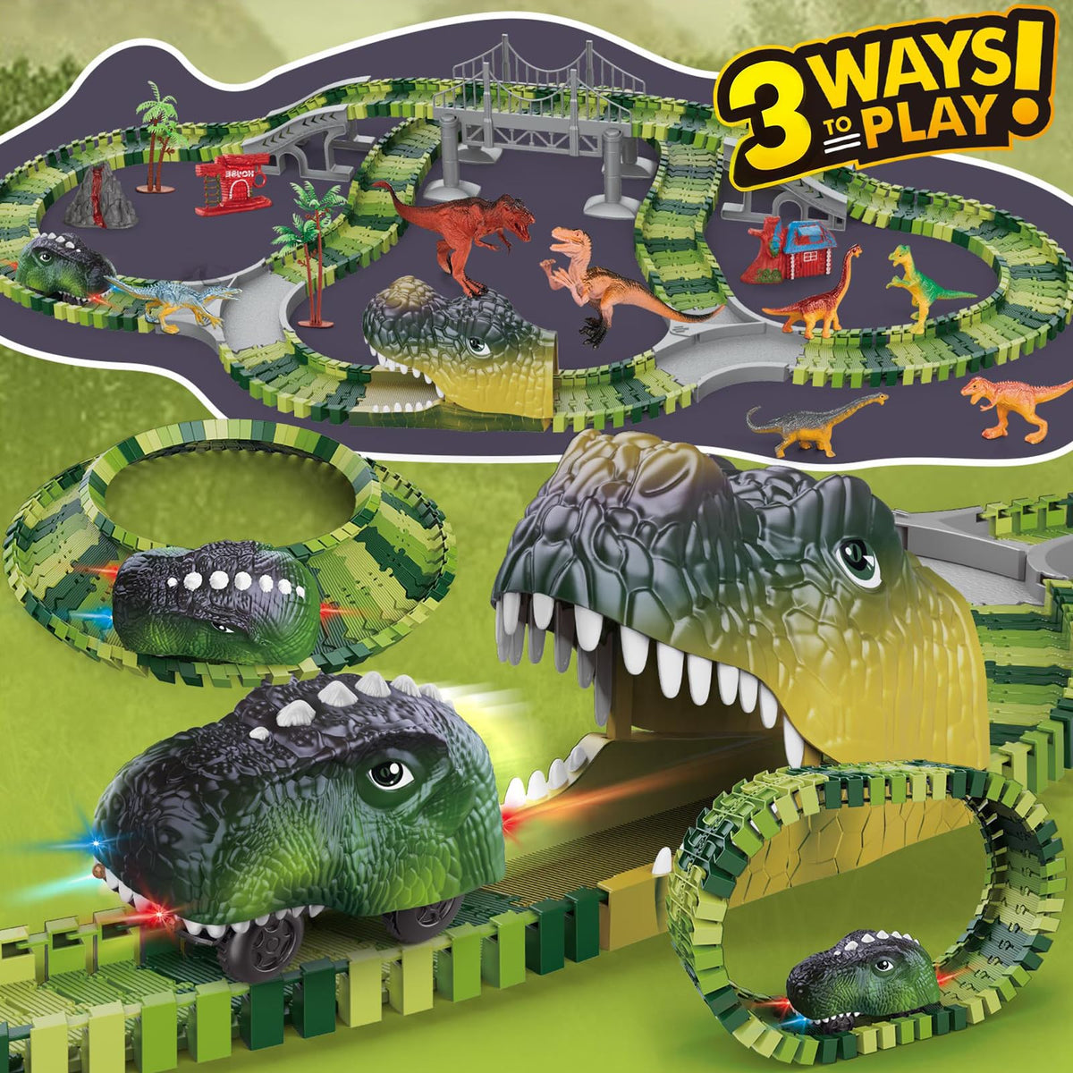 SOSUSHOE LED dino car glow highlights the chase with kid-friendly light-up excitement