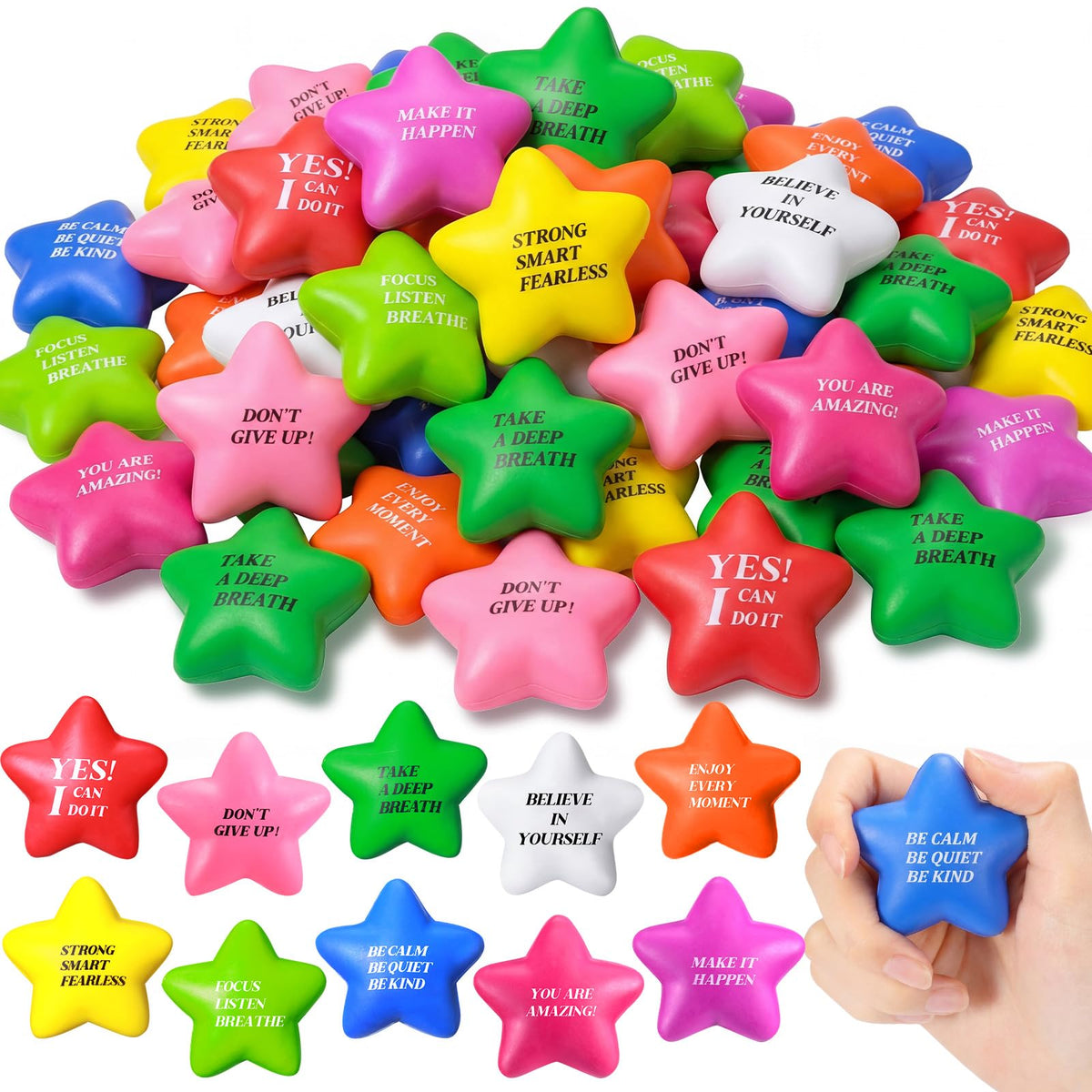 Sotiff star stress balls in multi-color design, great for desk focus and stress relief.