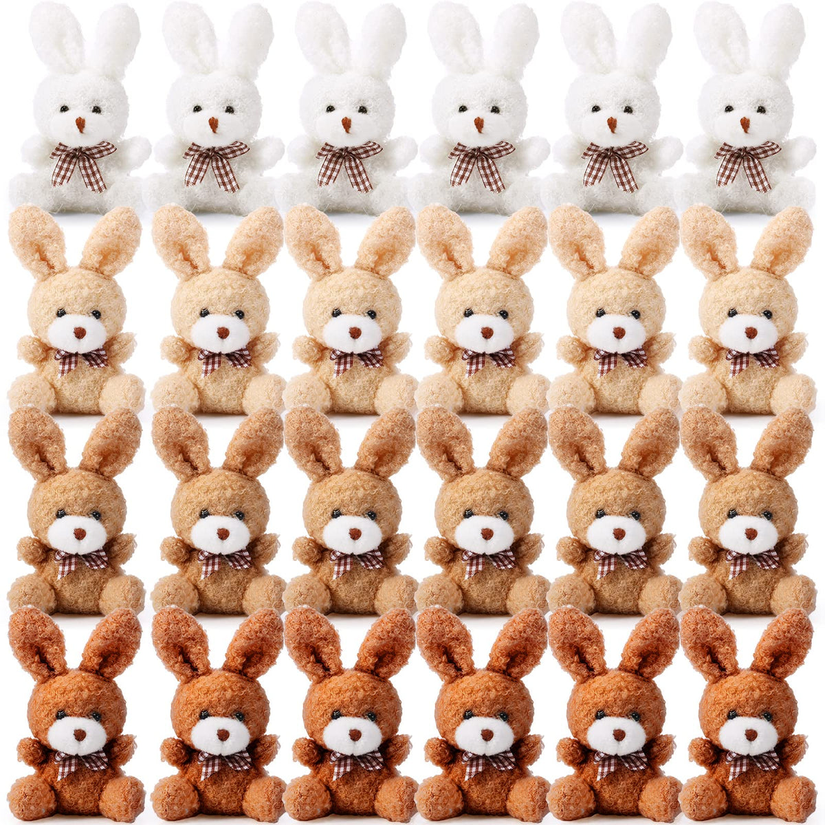 Sotiff 24-pcs plush bunny set in four earth tones, compact and gift-ready