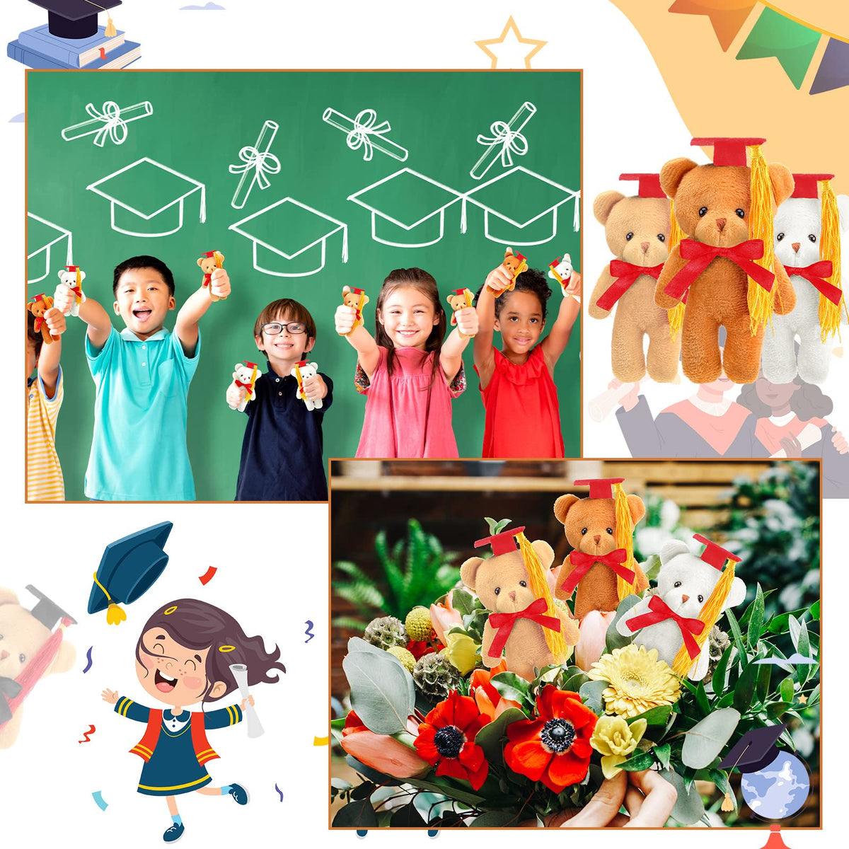 Sotiff bulk-pack graduation bears for festive accents.