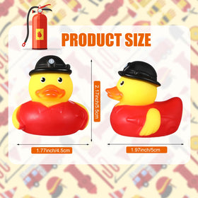 Sotiff firefighter ducks close-up: bright red and yellow designs for vivid table decor.