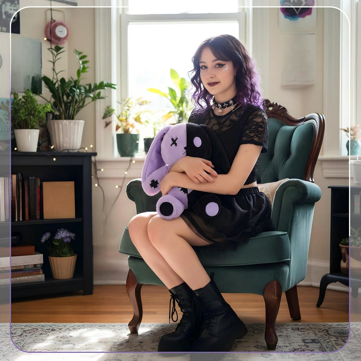 Sotiff Gothic Bunny Plush hugging pose ideal as a reading pillow.