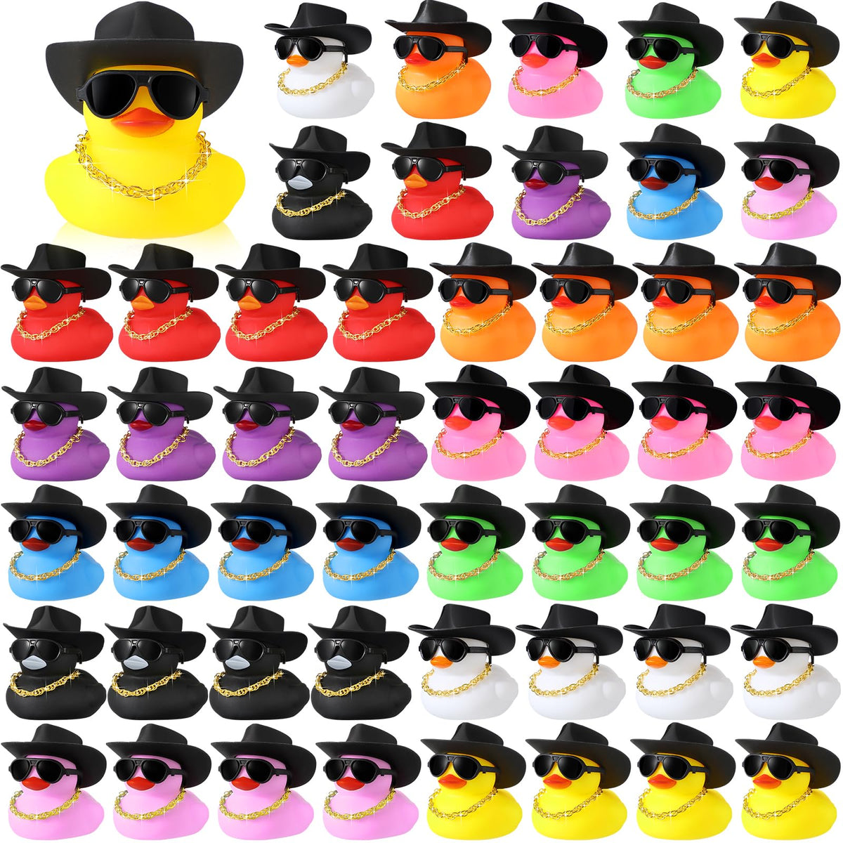 Sotiff rubber duck 48-set with colorful accessories, ideal for vibrant party decor.