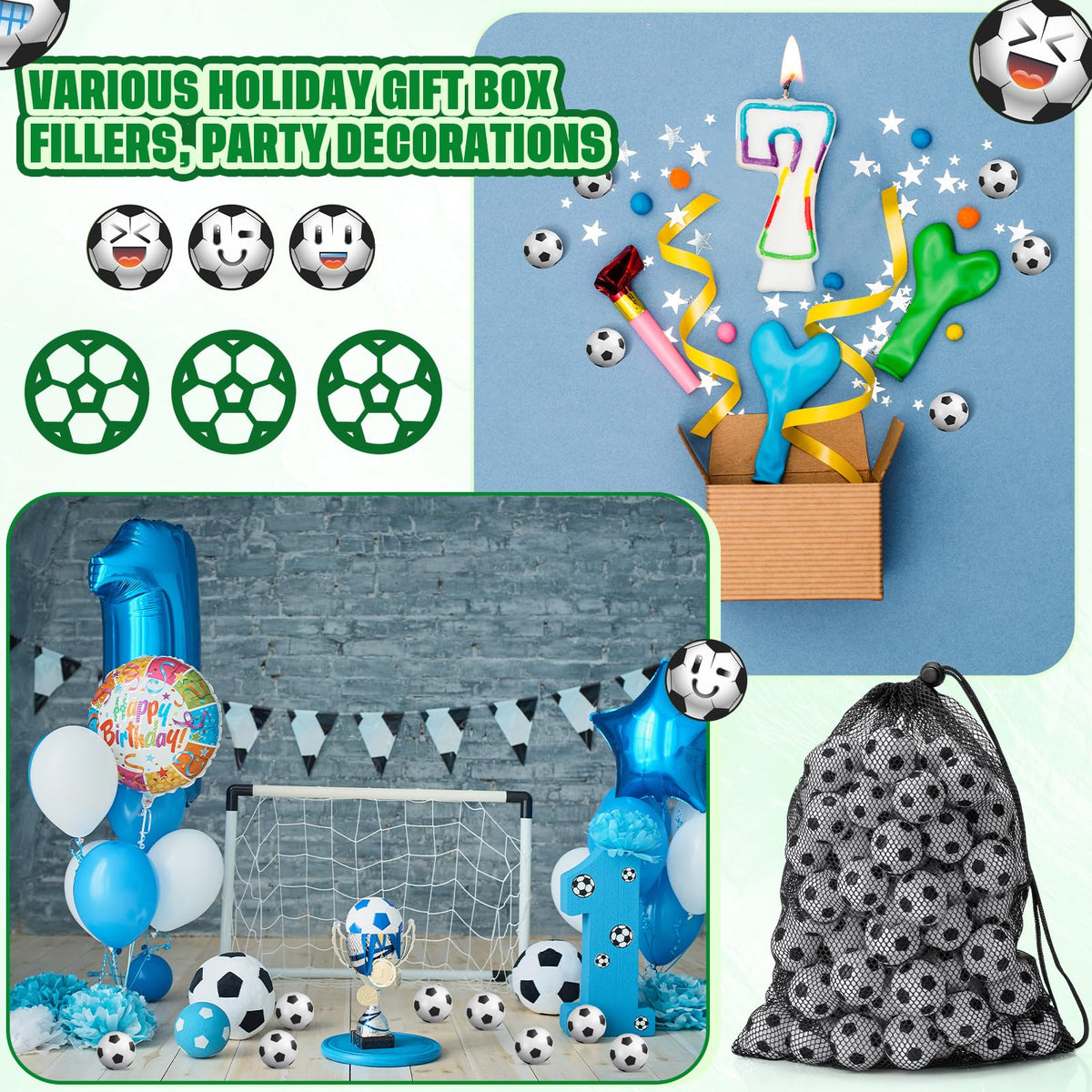 Sotiff soccer-themed party favors for events.