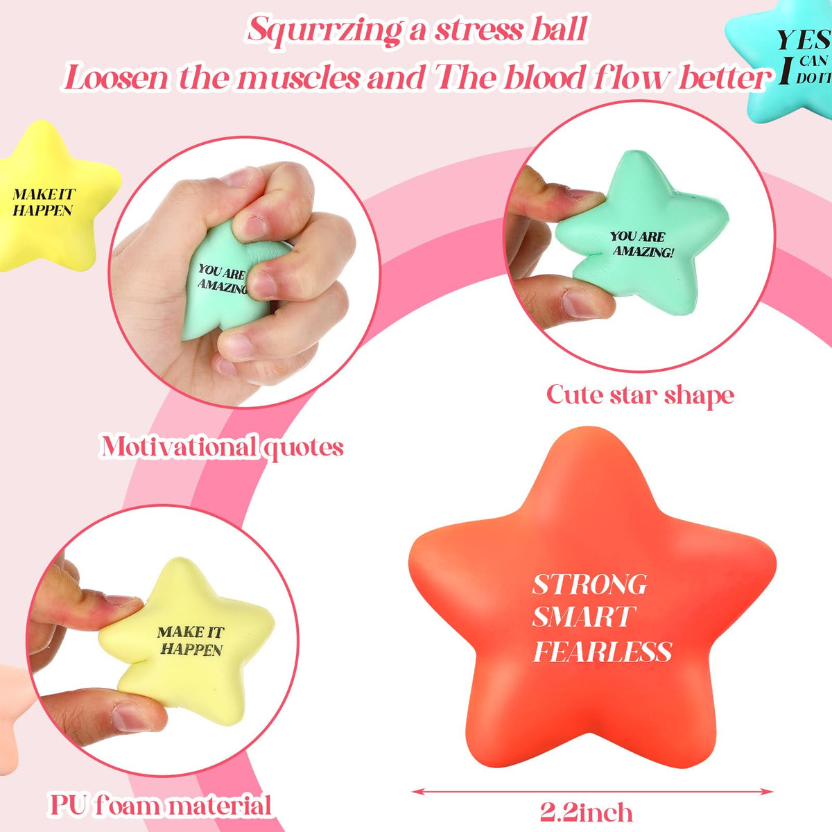 Sotiff pink star stress ball offers motivational quotes for a positive mood