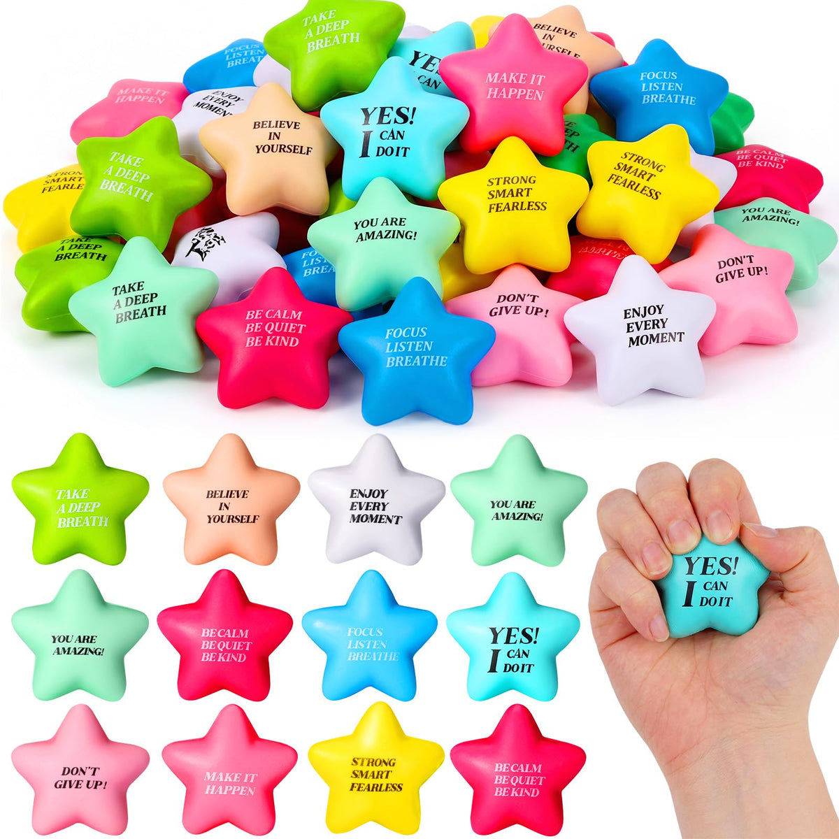 Sotiff star stress balls in bright color varieties ideal for classroom and office stress relief.