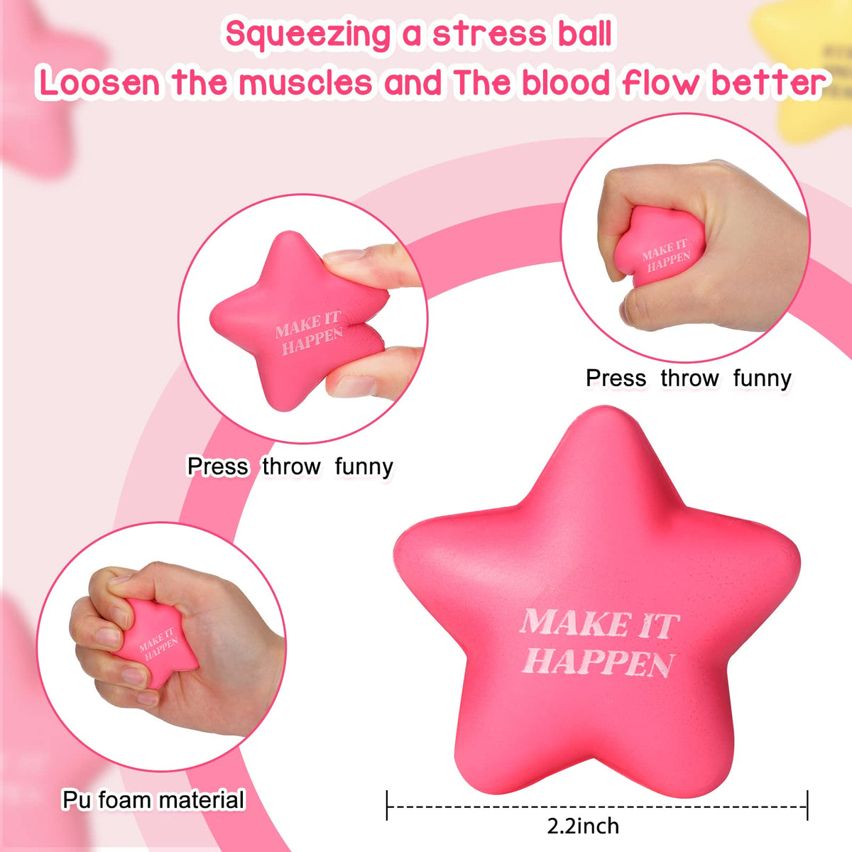 Sotiff star stress balls made of soft PU foam for comfortable squeezing.