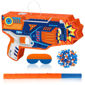 Sotiff toy gun piñata with bright colors as a lively party centerpiece