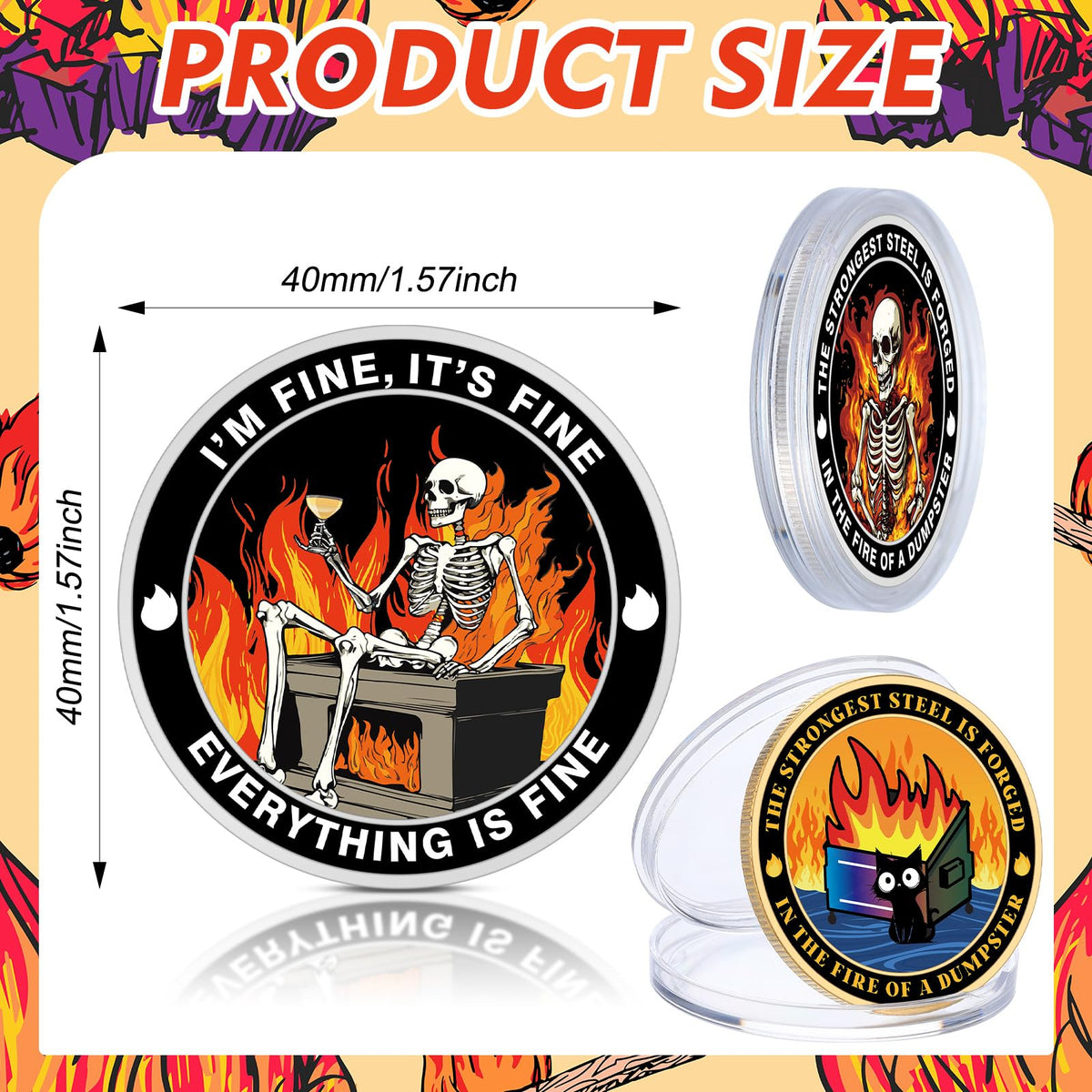 Soulchen Dumpster Fire coin back shows playful patterns for gifting.