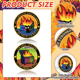 Soulchen Dumpster Fire coin colorful patterns for whimsical office decor.