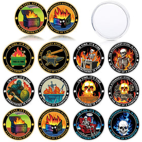 Soulchen Dumpster Fire coin front view with vibrant colors for desk decor.