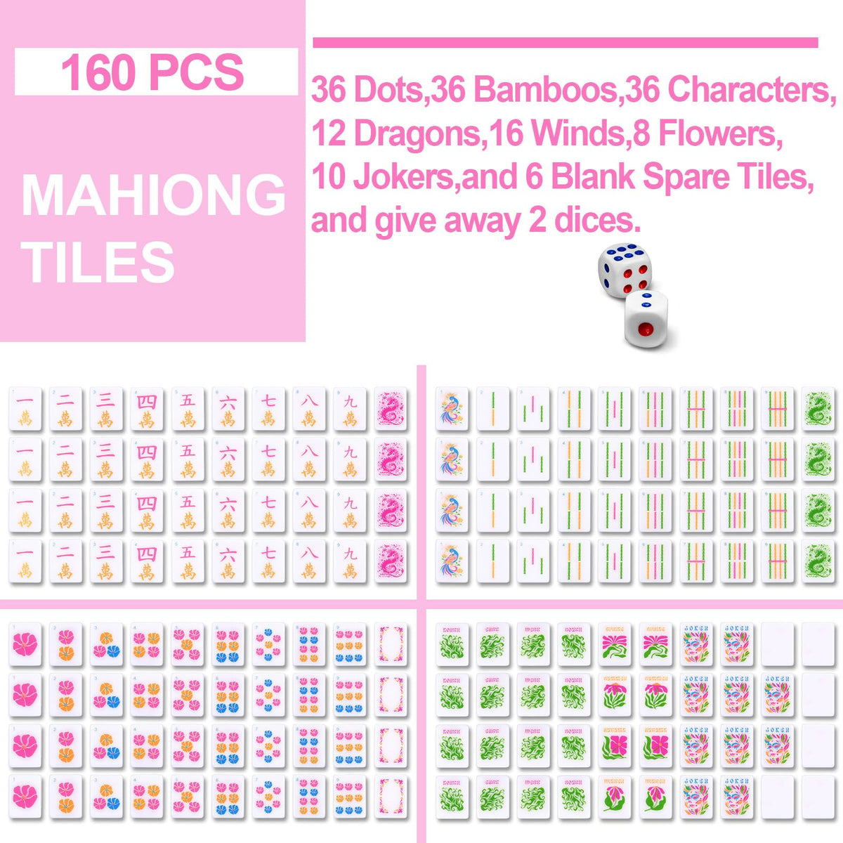 Soulchen Kaleidoscope Mahjong tiles closeup showing English pattern