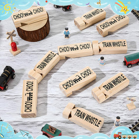 Soulchen kids playing with wooden noisemakers for imaginative play.