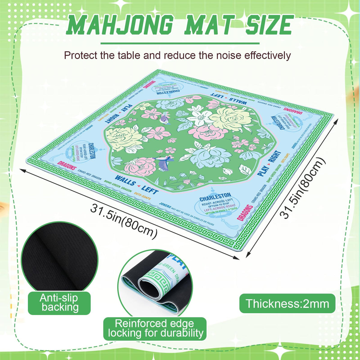 Soulchen Mahjong Mat shows printed rules for quick reference during play.