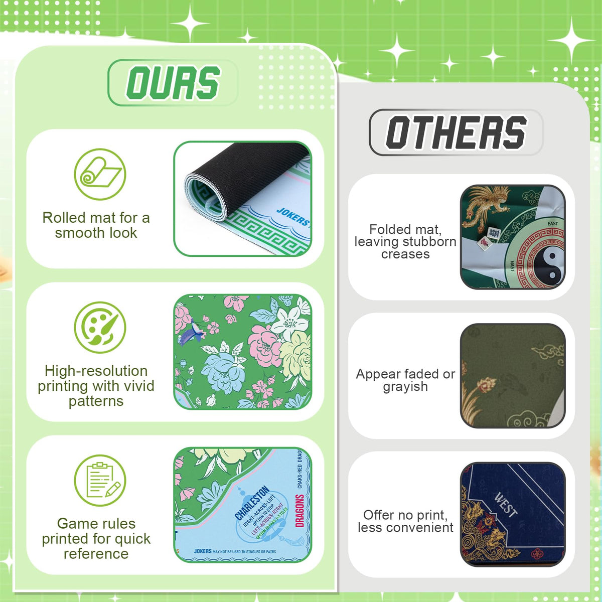 Soulchen Mahjong Mat ships rolled in a carrying bag for easy storage and transport.