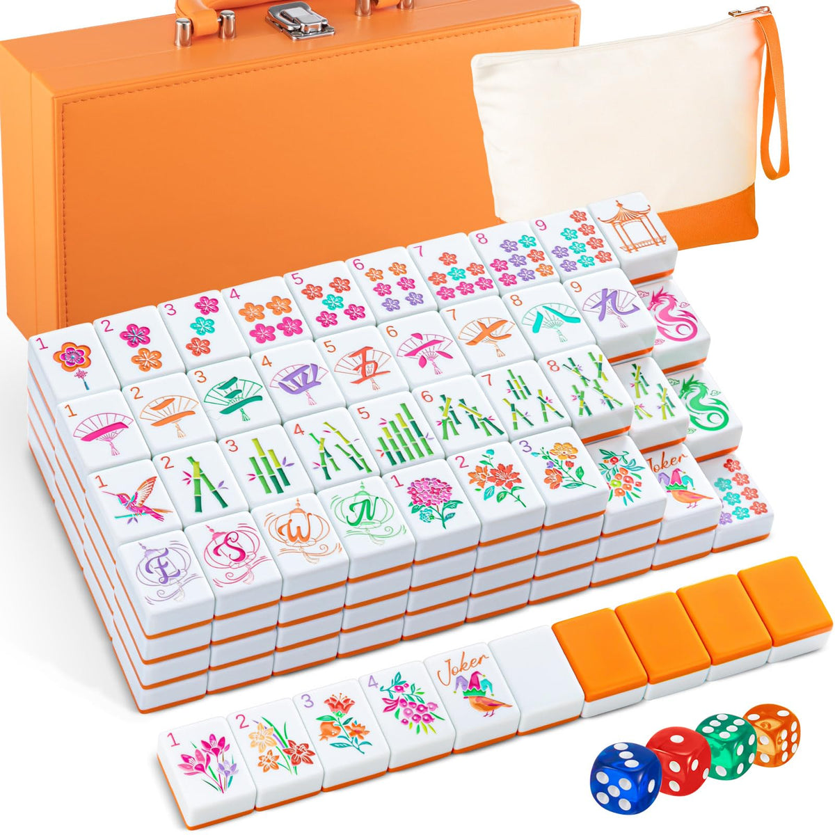 Soulchen mahjong tiles 168 blossom with orange backs for vibrant gameplay