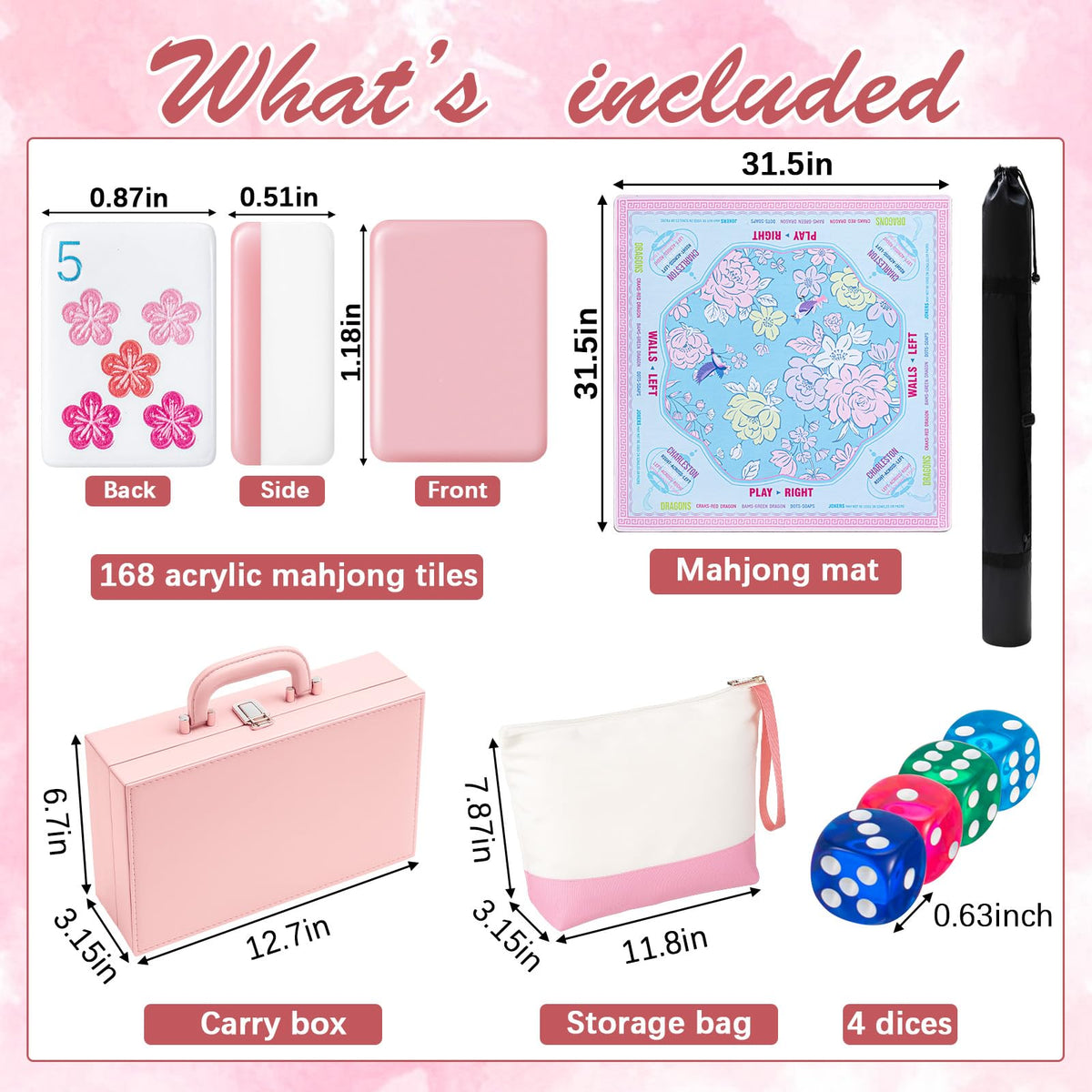 Soulchen pink leather suitcase for portable Mahjong set