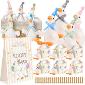 Soulchen silly goose plush geese arranged for festive decor and playful photos.