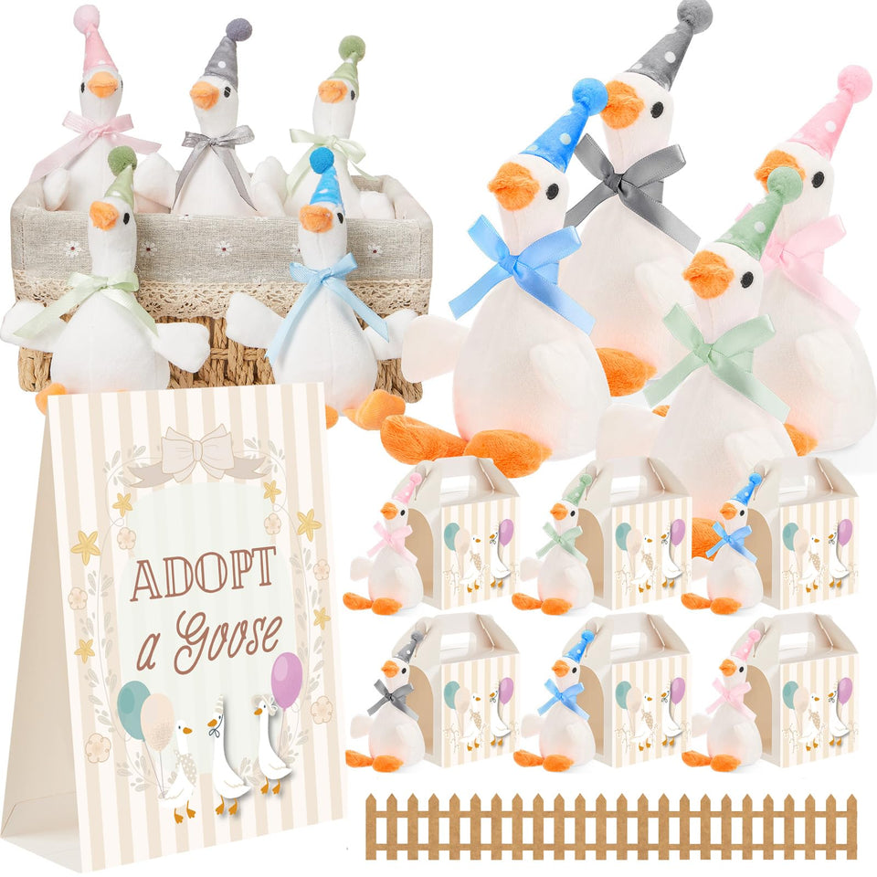 Soulchen silly goose plush geese arranged for festive decor and playful photos.