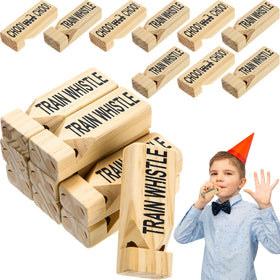 Soulchen wooden train whistles set for party favors and group play.