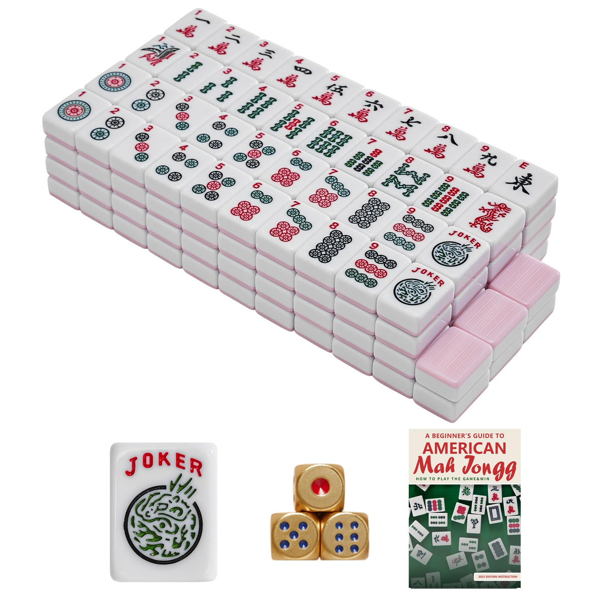SOULGAME American Mahjong tiles pink front view show durable melamine and precise engravings.