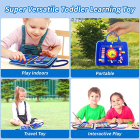 Soupost Busy Board dress-up buckles and buttons building independence and fine motor control