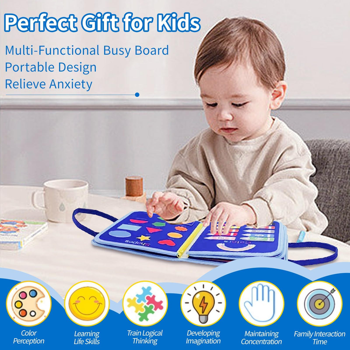 Soupost Toddler Busy Board compact travel-friendly design for planes and cars