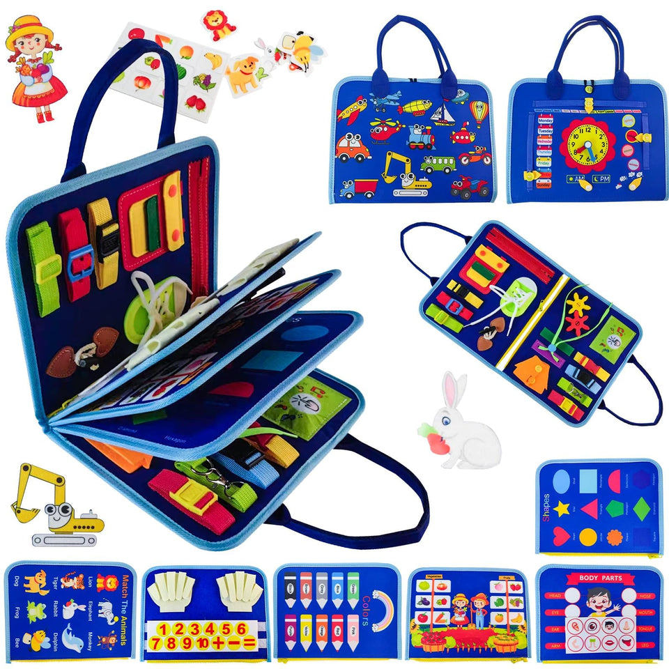 Soupost Toddler Busy Board zipper activity to strengthen finger control during travel