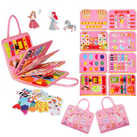 Soupost Toddler Busy Board showing zippers and buckles for on-the-go motor practice.